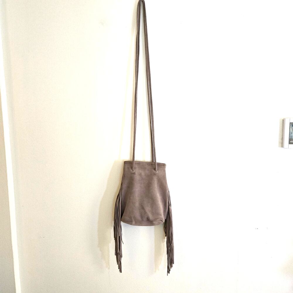 Monserat De Lucca Noe Petite Taupe Suede Fringe Crossbody Bag - Picture 6 of 8
